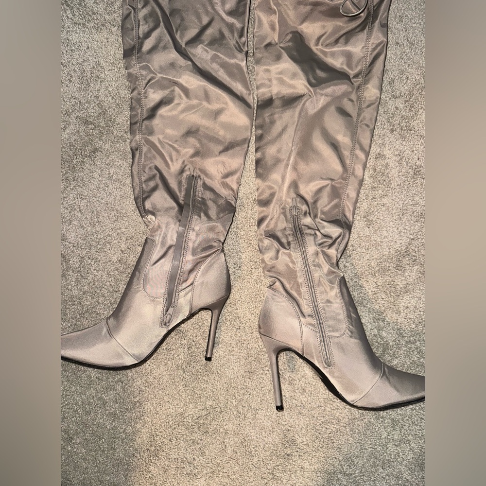 Sexy Taupe Stiletto Thigh High Boots - Picture 5 of 5